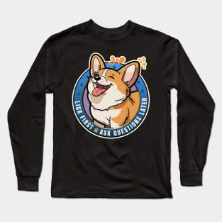 Lick First! Pembroke Welsh Corgi Dog Design Long Sleeve T-Shirt